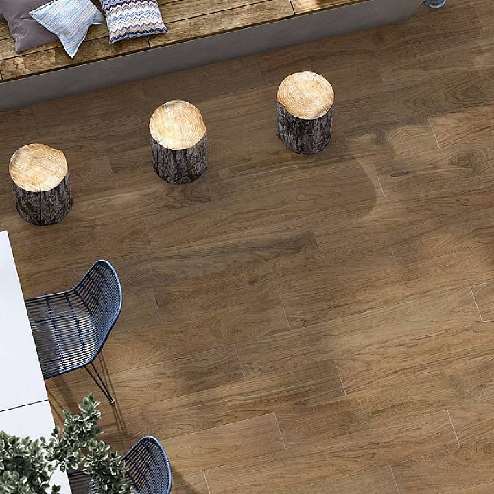 Grès cérame Line Wood Brown 20x120 rectifié anti-dérapant