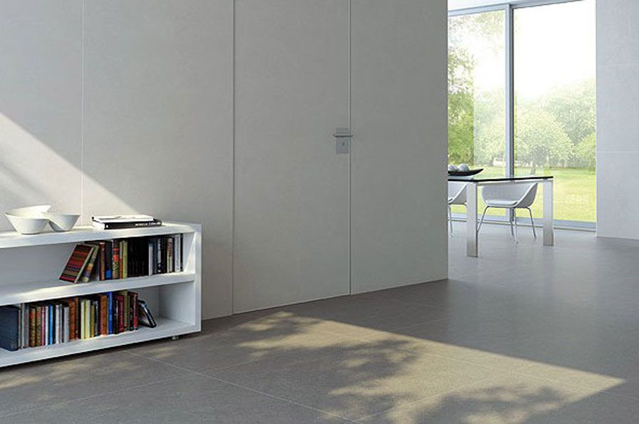 carrelage grand format coverlam limestone faible épaisseur  sol 100x100 gris mur 100x300 blanc