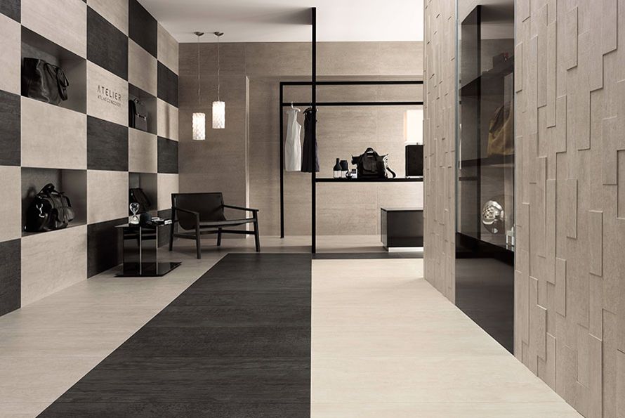 carrelage grand format mark pearl, mark graphite, mark gypsum