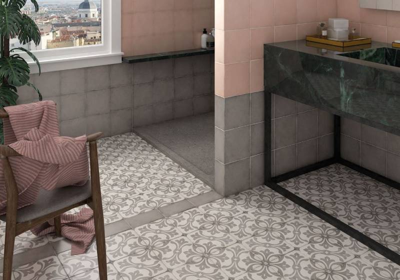 Carrelage Art Nouveau Grey, Coral Pink  20x20, Déco La Rambla 20x20