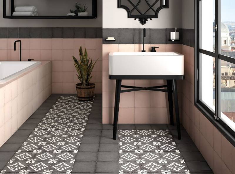 Carrelage Art Nouveau Coral Pink, Charcoal Grey 20x20, Déco Padua Black 20x20