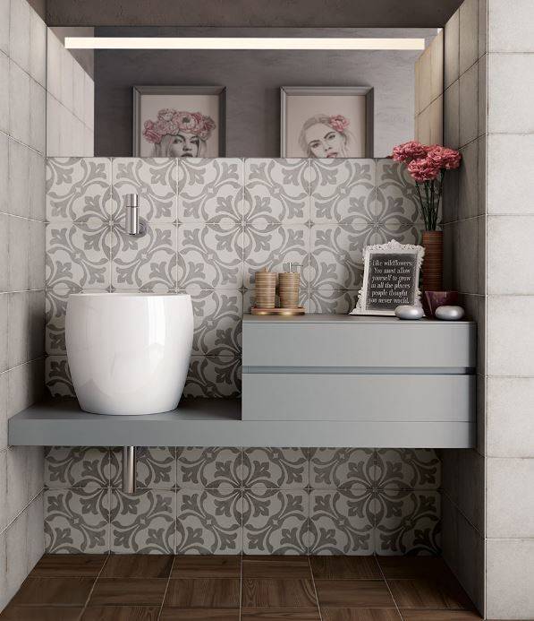 Carrelage Art Nouveau Grey 20x20, Déco Rambla Grey, Woodland Honey 20x20