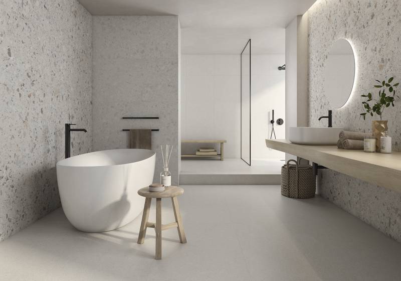 Ambiance : Carrelage Raner ice 60x60, Stein Ice 60x120, Stein Grey 60x120,  