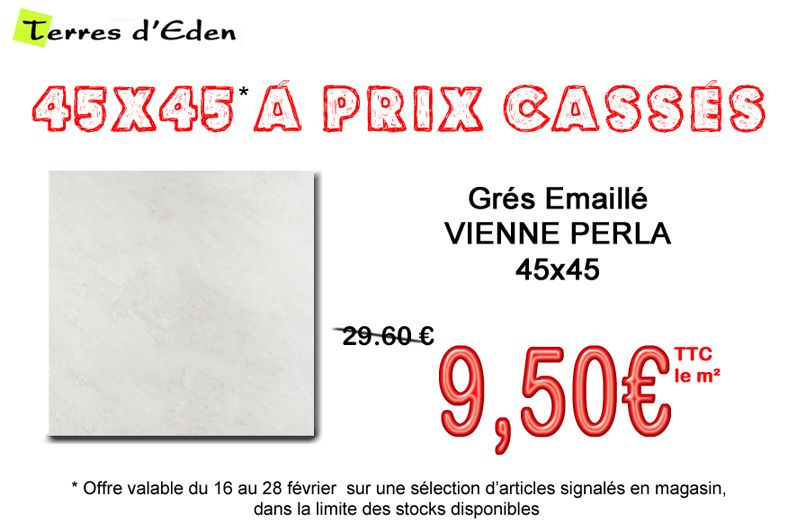 Promotion carrelage intérieur 45x45 Grès Emaillé Vienne Perla