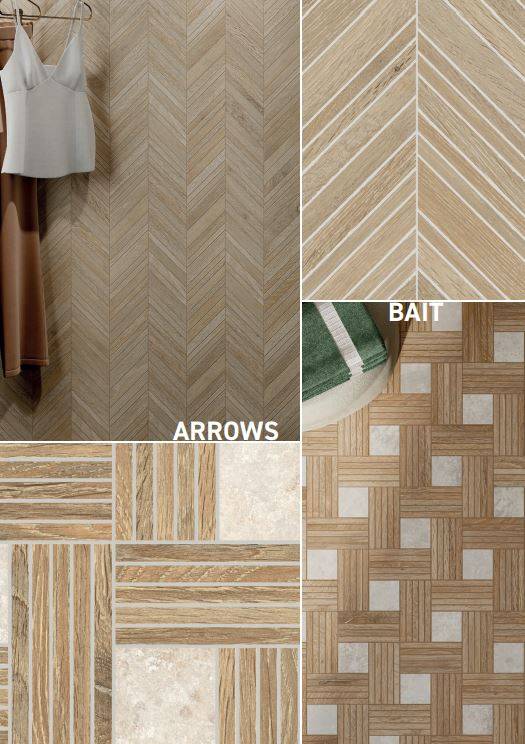 Carrelage Cortina 2 Honey Arrows 50x24, Cognac Bait 30,2x24,2         