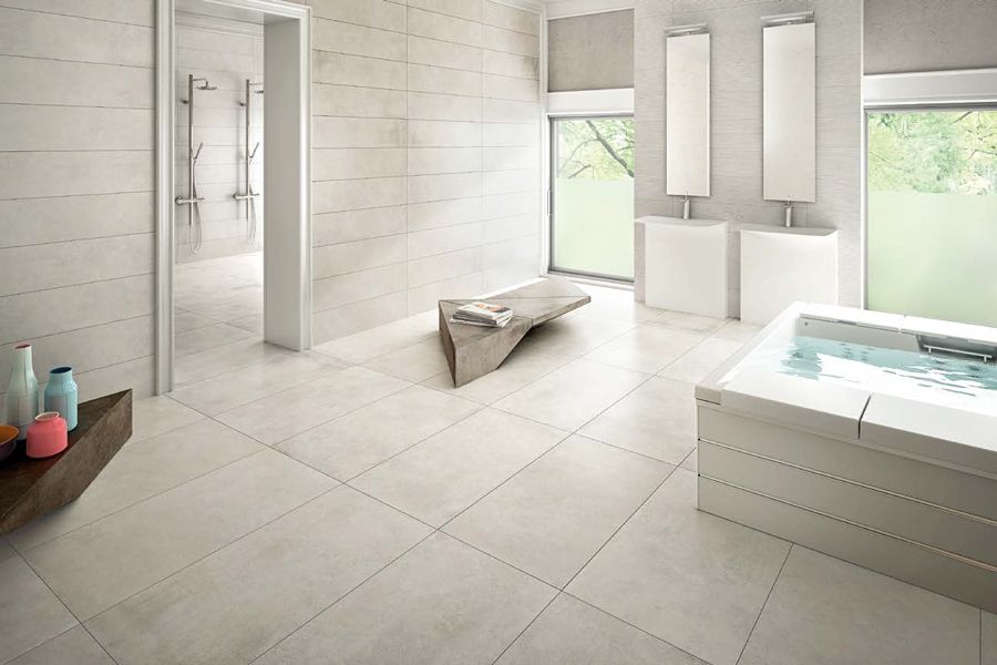 carrelage grès cérame APOGEO14 WHITE sol:format 45x90 recifié / Mur: 22.5x90 rectifié et 22.5x90 rectifié structuré .